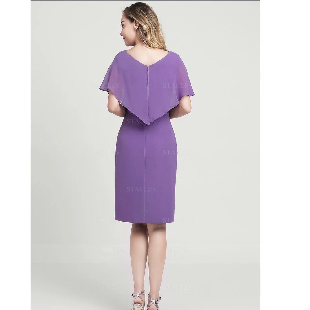 NWT STACEES Lilac Chiffon Draped Midi Dress Wedding Guest size 0 Mother Of Bride